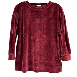 Garnet Hill Moonrise Velour Pullover Velvet Red Women's Top large